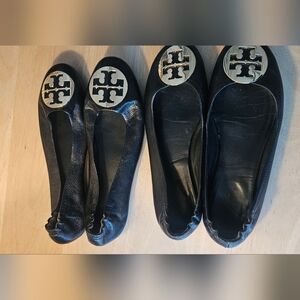 2 Pair of Tory Burch Black Leather Ballet Flats